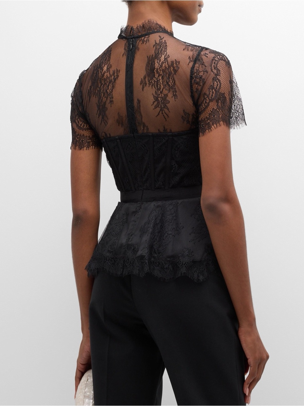 Simkhai Kehlani Sheer Lace Short-Sleeve Peplum Bustier Top - Picture 4 of 6